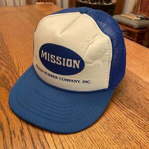 Vintage Mission Rubber Company Blue/White Snapback Trucker Hat Cap